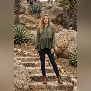 Olive Green Women's Hooded Jacket